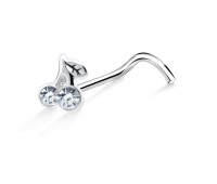 Cherry With Leaf Shaped Silver Curved Nose Stud NSKB-368